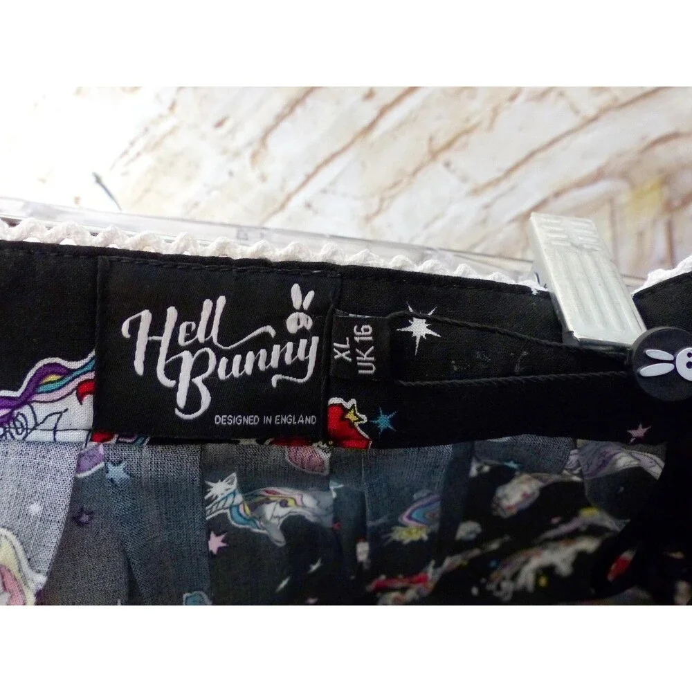 Hell Bunny Skirt Women XL Black Unicorn Rainbow 60s Mod Retro Kidcore Kawaii NWT - Picture 9 of 15